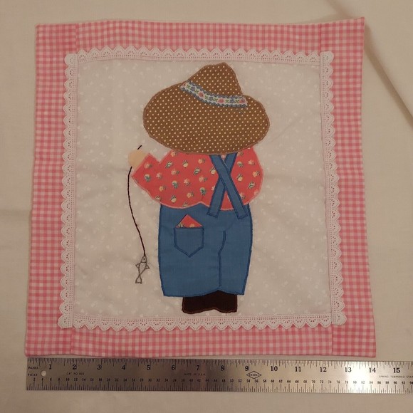 Set Of 2 Sunbonnet Sue Sam Handmade Pillow Covers Pink White Blue Brown 14 x 14 - Picture 11 of 16